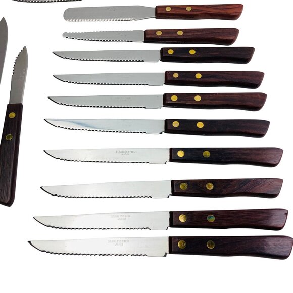 Vintage Japanese Stainless Steel Kitchen Cutlery Set w/ Genuine Rosewood Handles - Picture 7 of 10